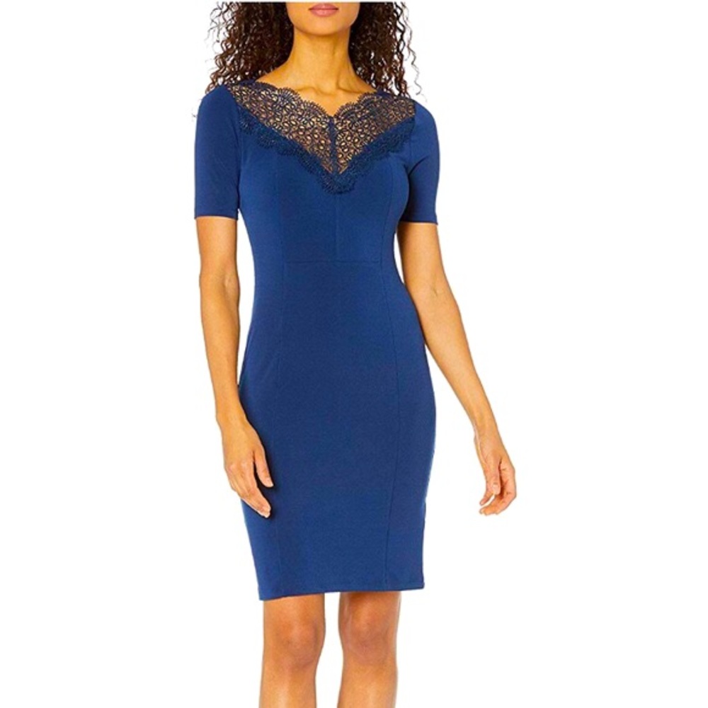 EUC T Tahari Navy Blue Short Sleeve Dress